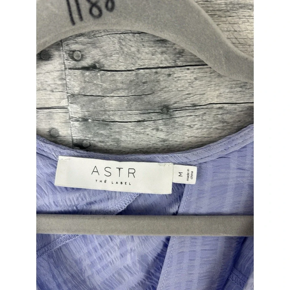 ASTR The Label Women's Medium Short Sleeve Lavender Angled Hem Faux Wrap Dress
